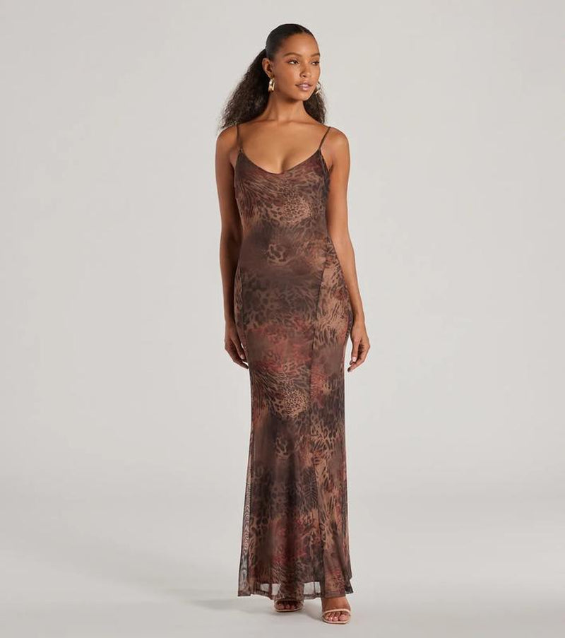 Savannah Leopard Print Mesh Maxi Dress