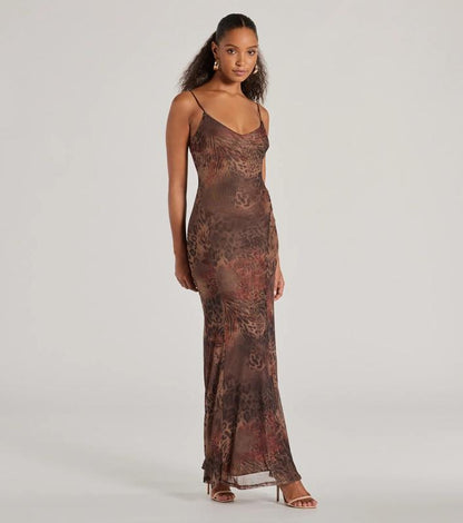 Savannah Leopard Print Mesh Maxi Dress