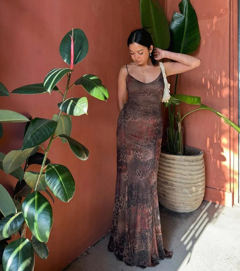 Savannah Leopard Print Mesh Maxi Dress