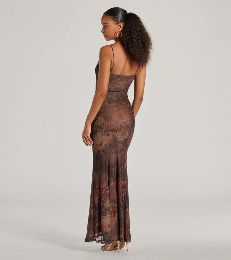 Savannah Leopard Print Mesh Maxi Dress