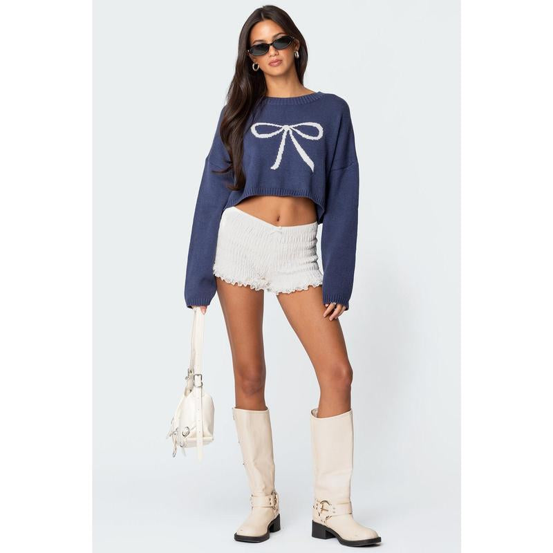 Bowtie Knit Cropped Sweater